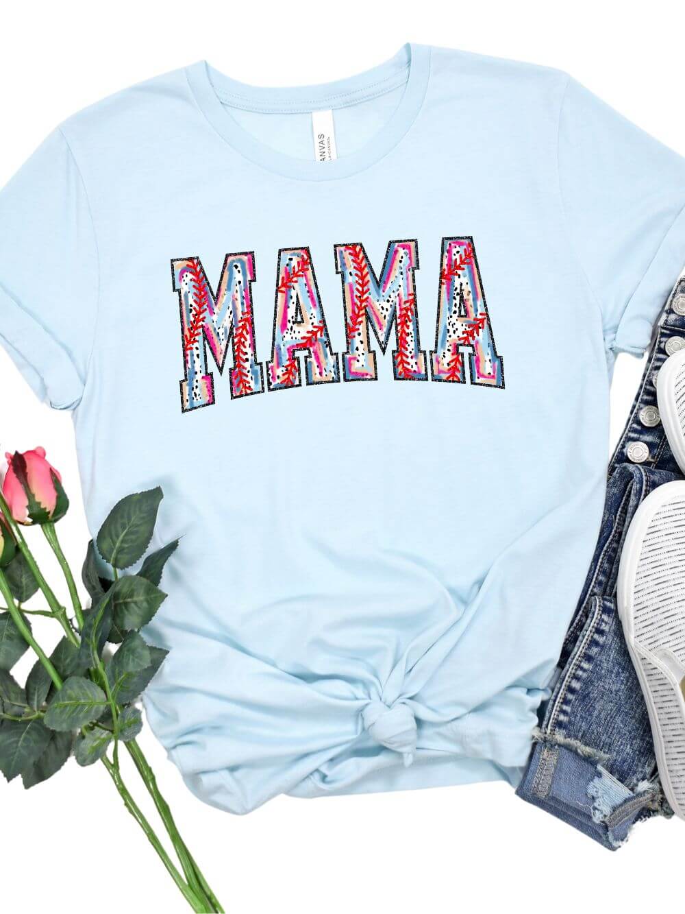 Baseball Mama Stitch Design Mom Graphic T-Shirt - Sydney So Sweet