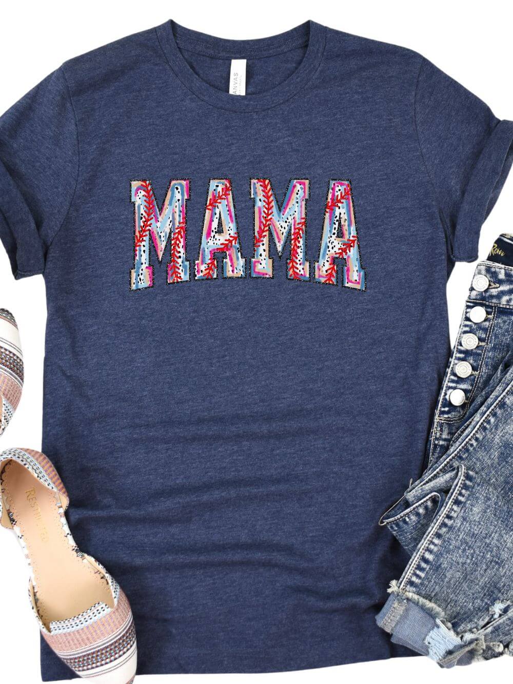 Baseball Mama Stitch Design Mom Graphic T-Shirt - Sydney So Sweet