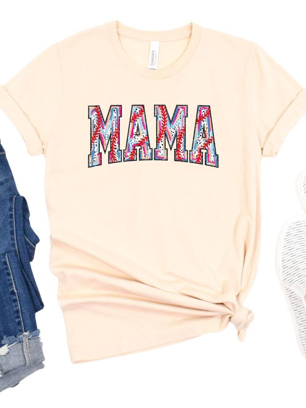 Baseball Mama Stitch Design Mom Graphic T-Shirt - Sydney So Sweet