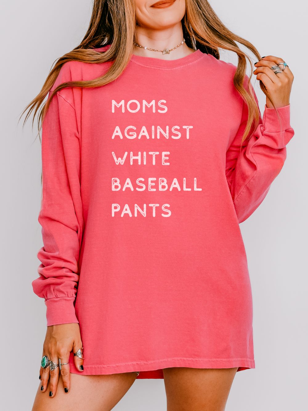 Moms Against White Baseball Pants Comfort Colors Long Sleeve T-Shirt - Sydney So Sweet