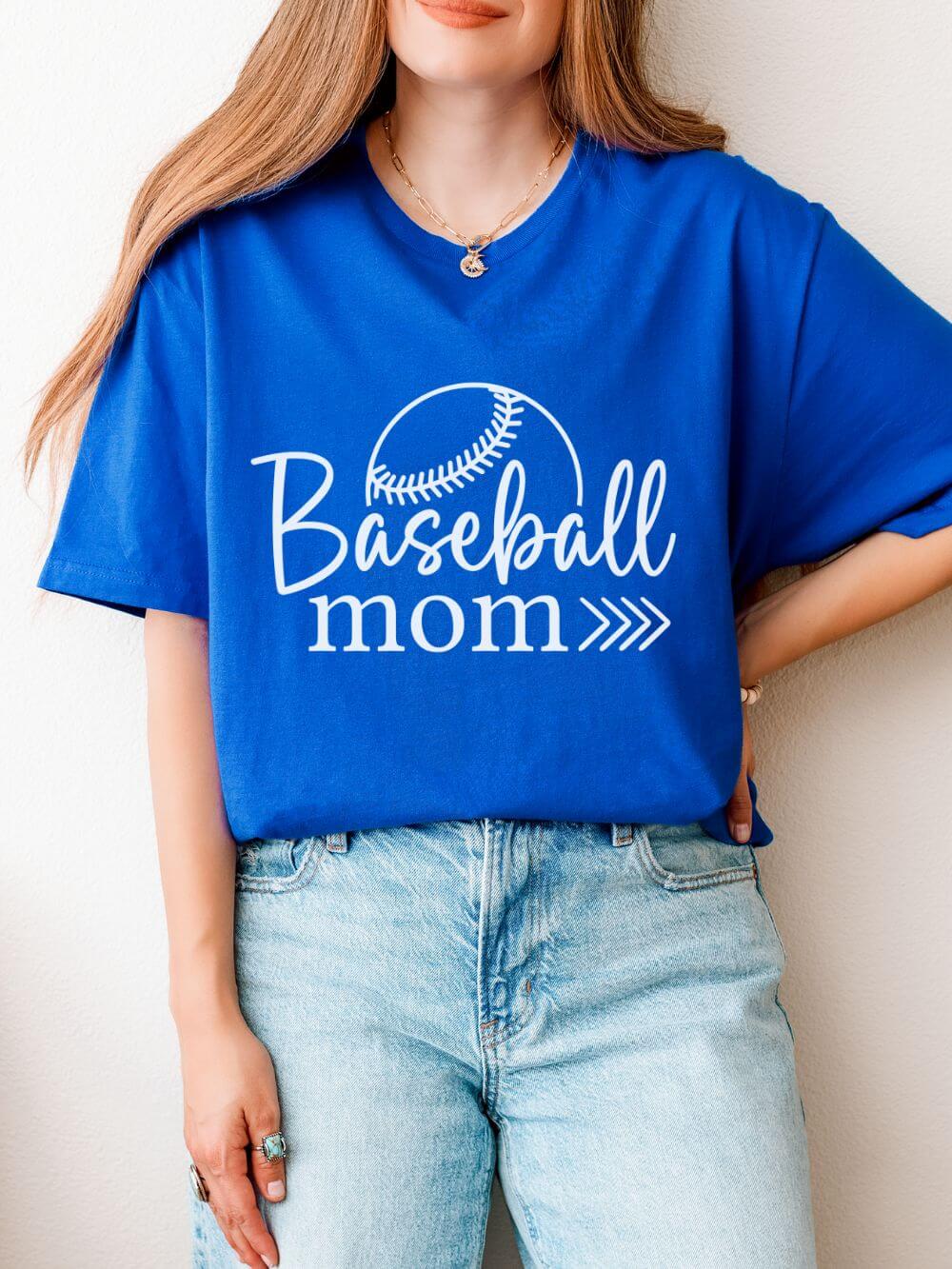Baseball Mom Classic Graphic T-Shirt Cute Sports Mom Tee (12 Team Colors)