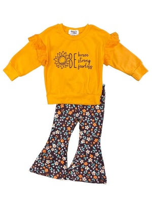 Be Strong Brave & Fearless Girls Flare Pants Outfit - Sydney So Sweet