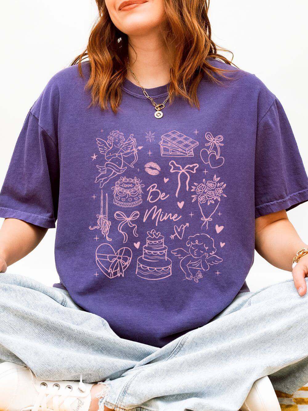 Be Mine Valentine's Day Doodles Cute Graphic Unisex Short Sleeve Tee