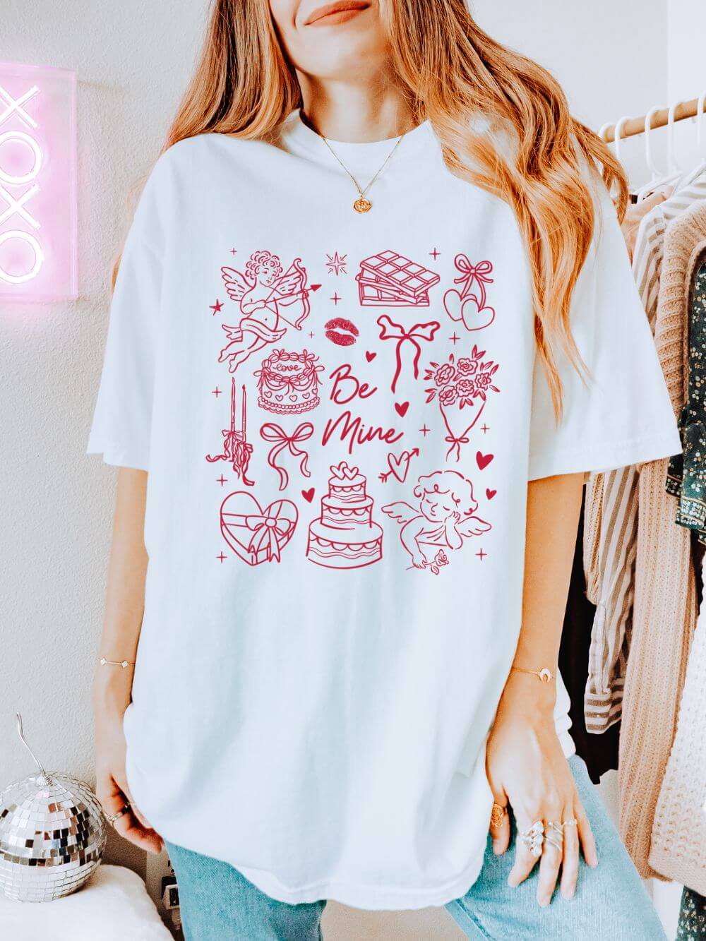 Be Mine Valentine's Day Doodles Cute Graphic Unisex Short Sleeve Tee
