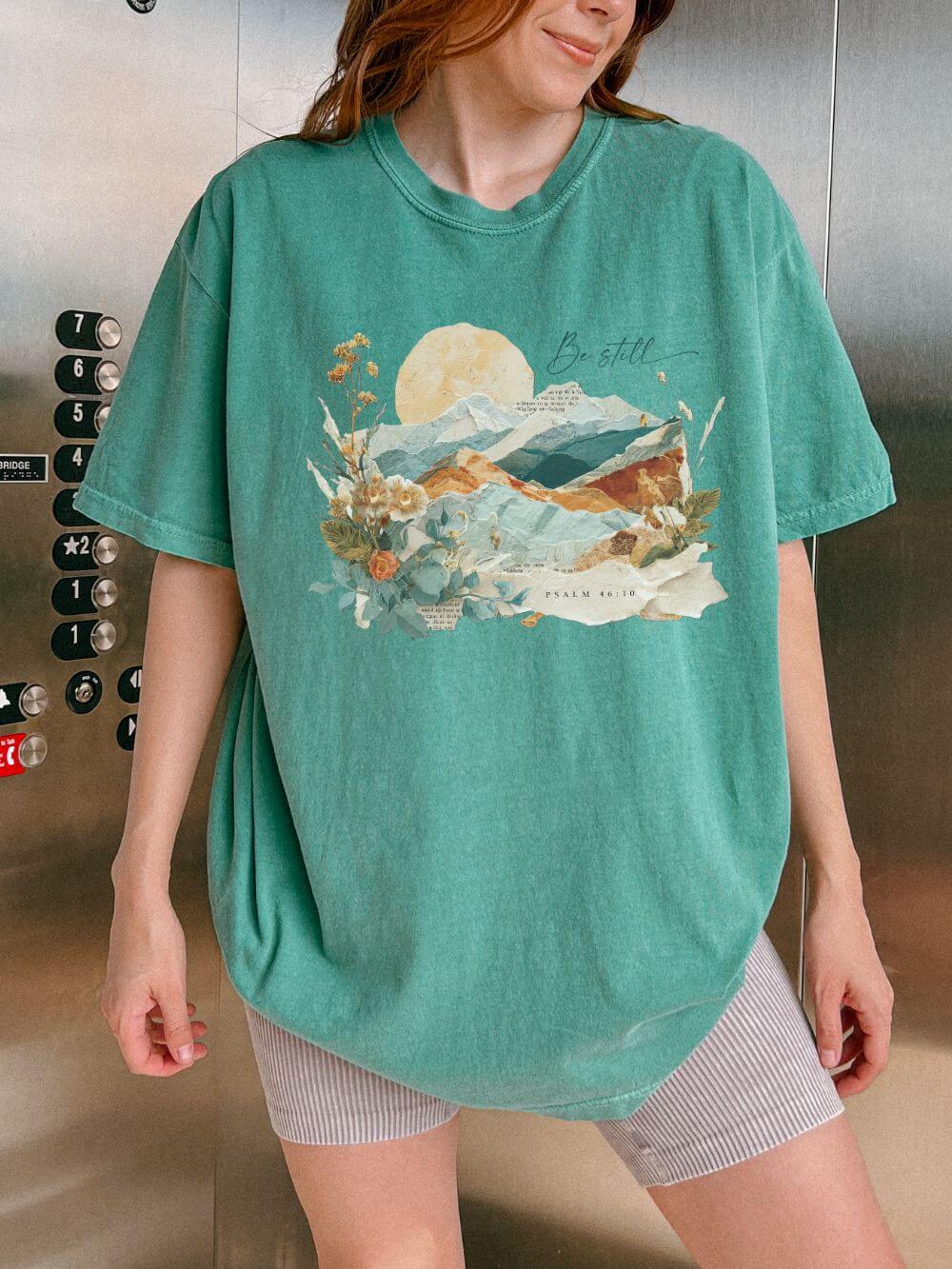 Be Still & Know Psalm & Mountains Graphic T-Shirt Christian Tee