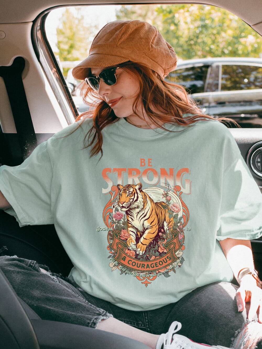 Be Strong & Courageous Tiger Vintage Graphic Tee Distressed Christian T-Shirt