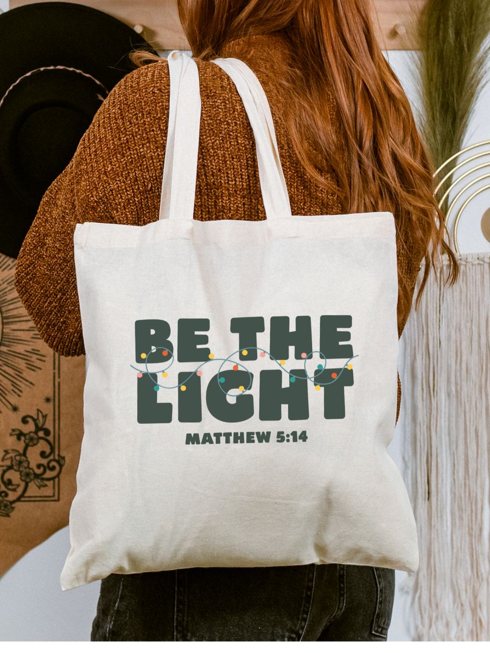 Be The Light Matthew 5:14 Cotton Canvas Christian Grocery Church Christmas Shopping Tote Bag - Sydney So Sweet