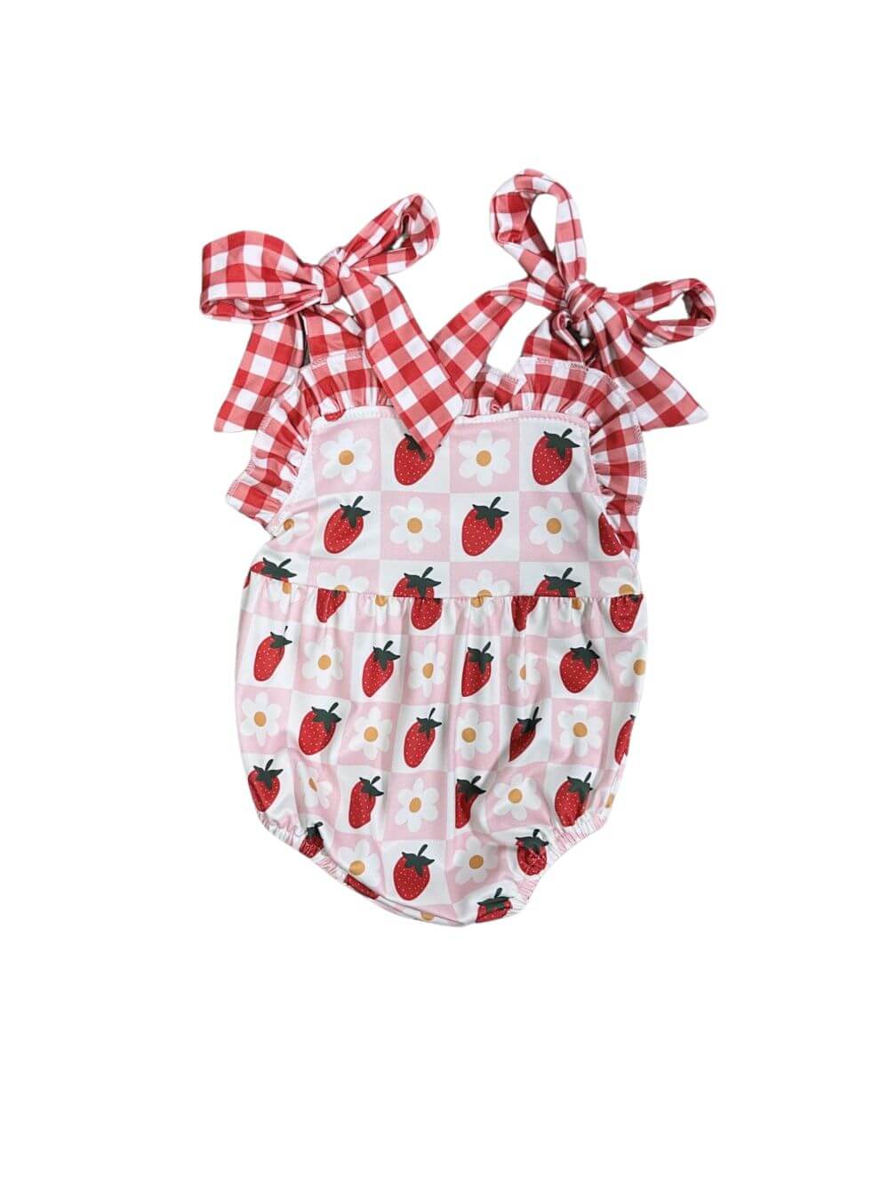 Berry Cute Strawberries & Gingham Plaid Girls Baby Romper - Sydney So Sweet