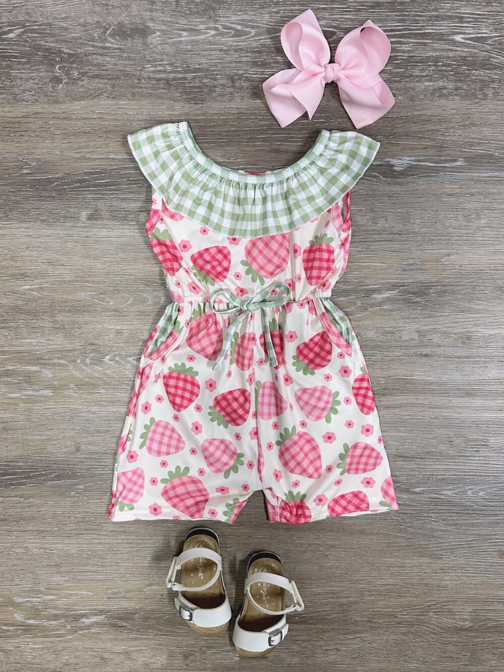 Berry Sweet Girls Strawberry & Gingham Plaid Romper - Sydney So Sweet
