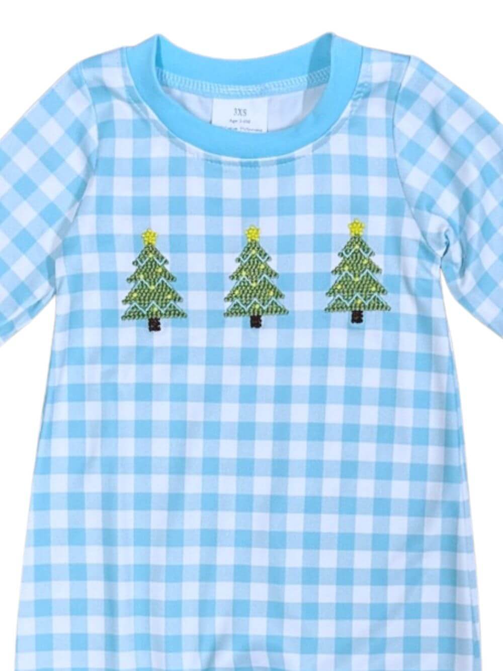 Blue Gingham Christmas Tree Boys Baby Romper - Sydney So Sweet