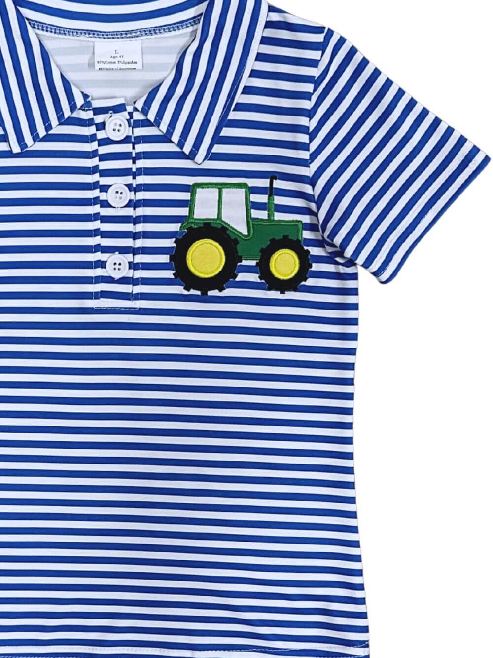 Blue Striped Tractor Boys Polo Shirt for School or Play - Sydney So Sweet