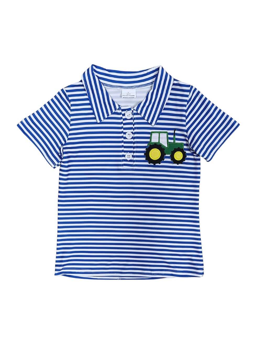 Blue Striped Tractor Boys Polo Shirt for School or Play - Sydney So Sweet