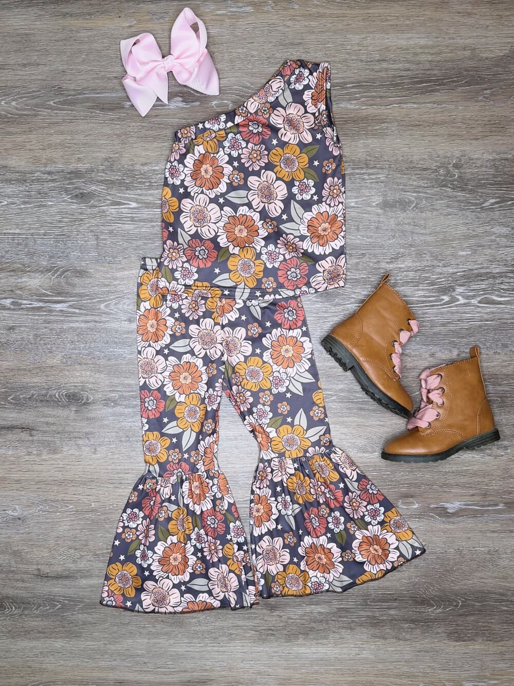Boho Harvest Floral Girls Bell Bottoms Outfit