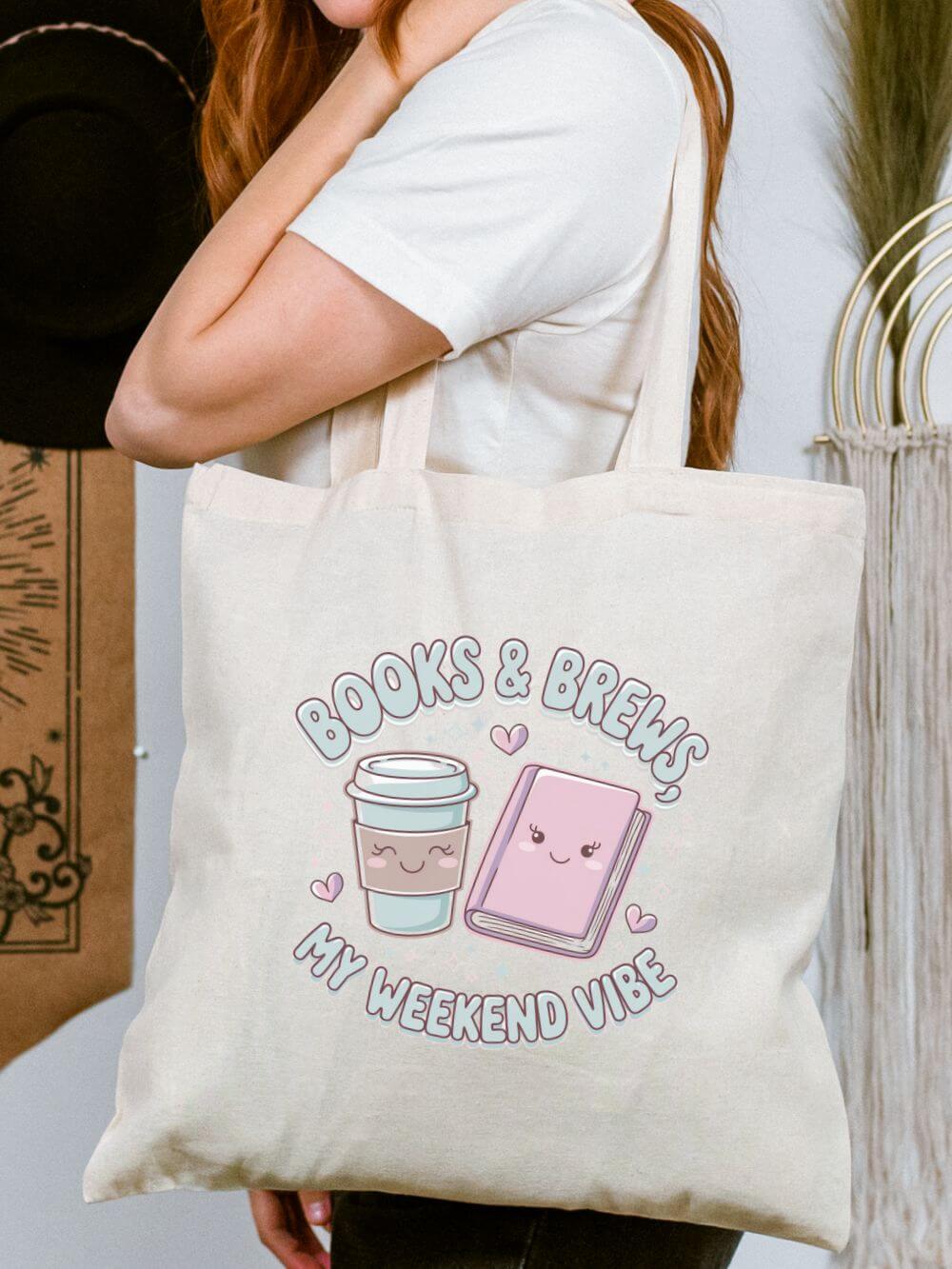Books & Brews My Weekend Vibe Coffee & Book Cotton Canvas Tote Bag