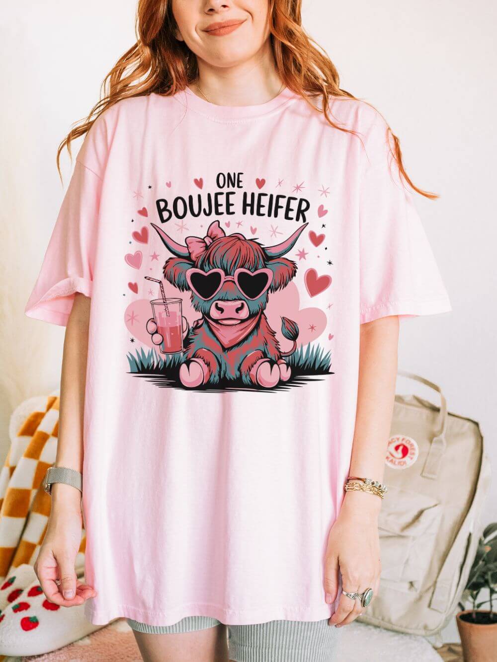 One Boujee Heifer Cute Cow Valentine's Day Graphic T-Shirt Short Sleeve Tee - Sydney So Sweet