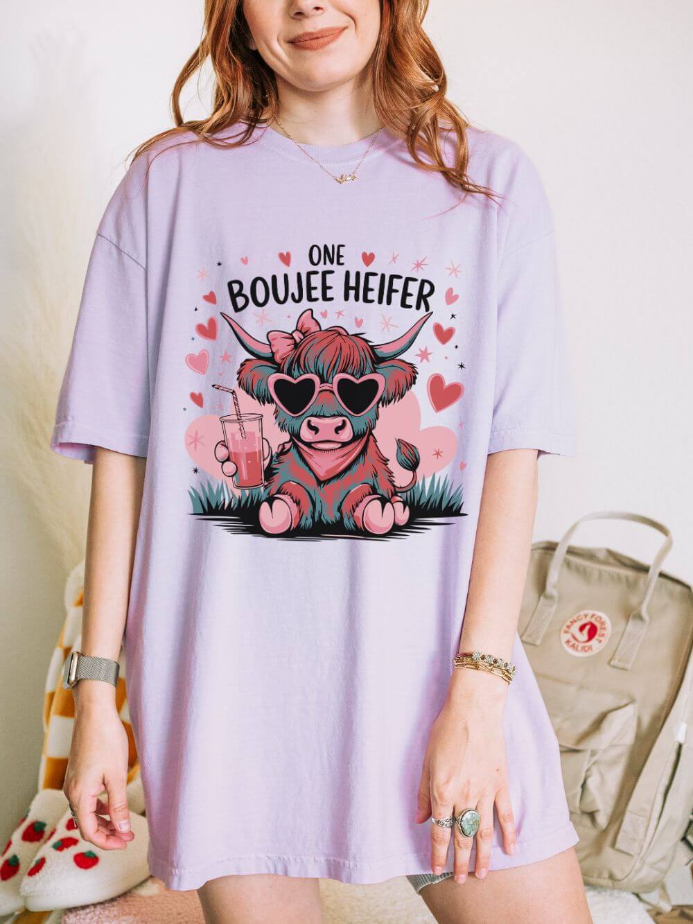 One Boujee Heifer Cute Cow Valentine's Day Graphic T-Shirt Short Sleeve Tee - Sydney So Sweet