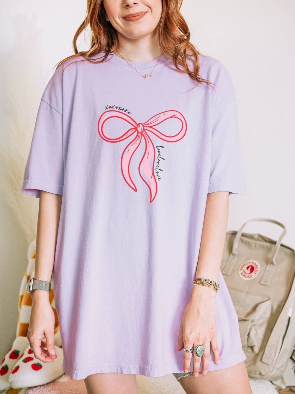 Pink Bow XOXO T-Shirt Valentine's Day Cute Graphic Unisex Short Sleeve Tee