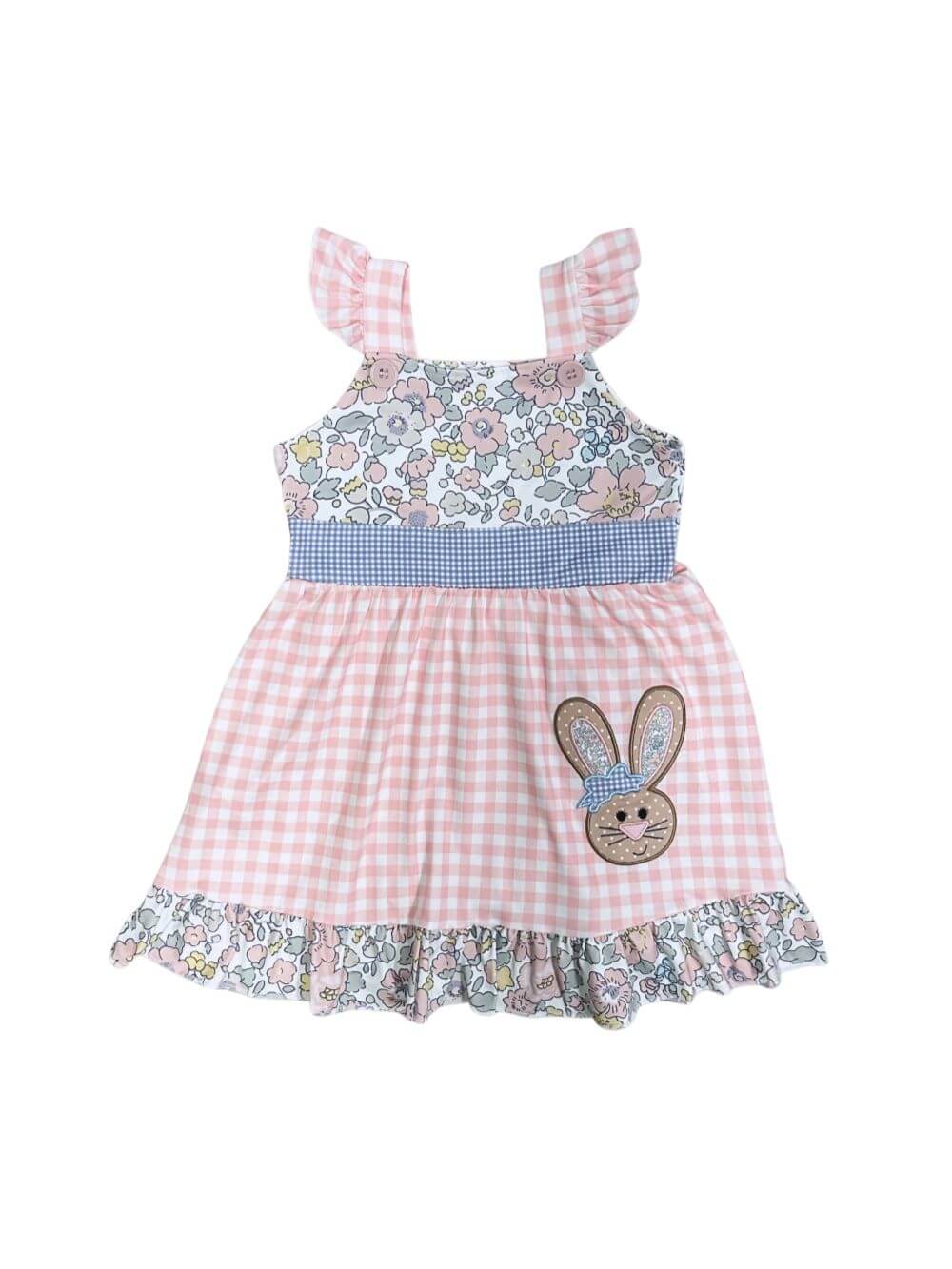 Bunny Blossom Floral & Gingham Girls Dress