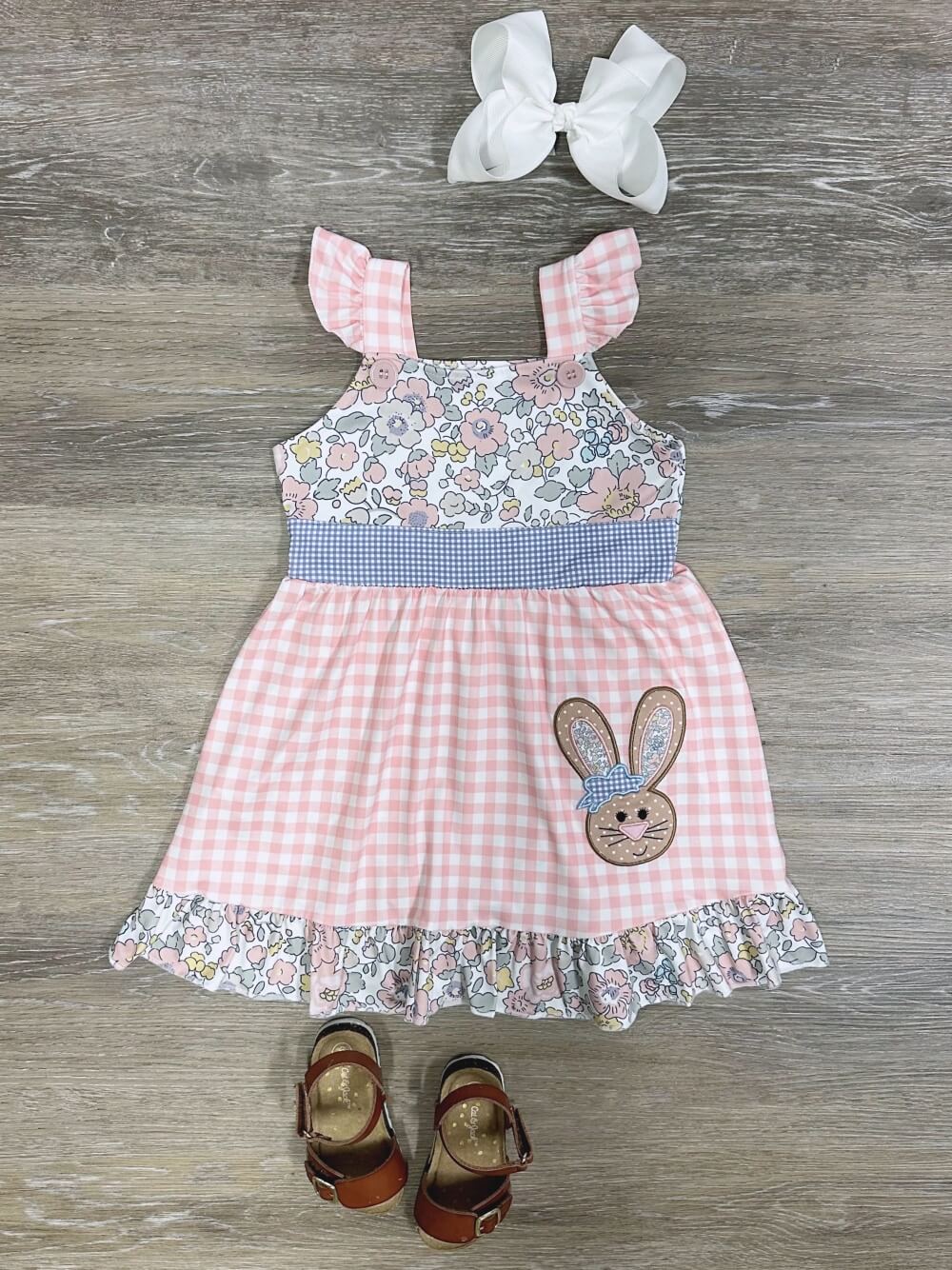 Bunny Blossom Floral & Gingham Girls Dress