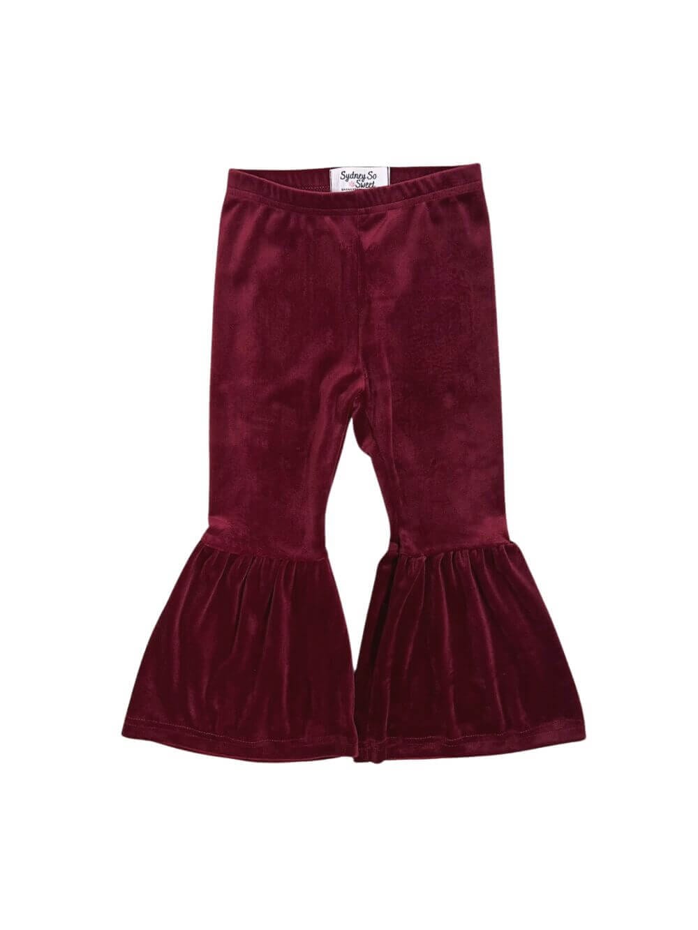Burgundy Girls Velvet Bell Bottoms - Sydney So Sweet