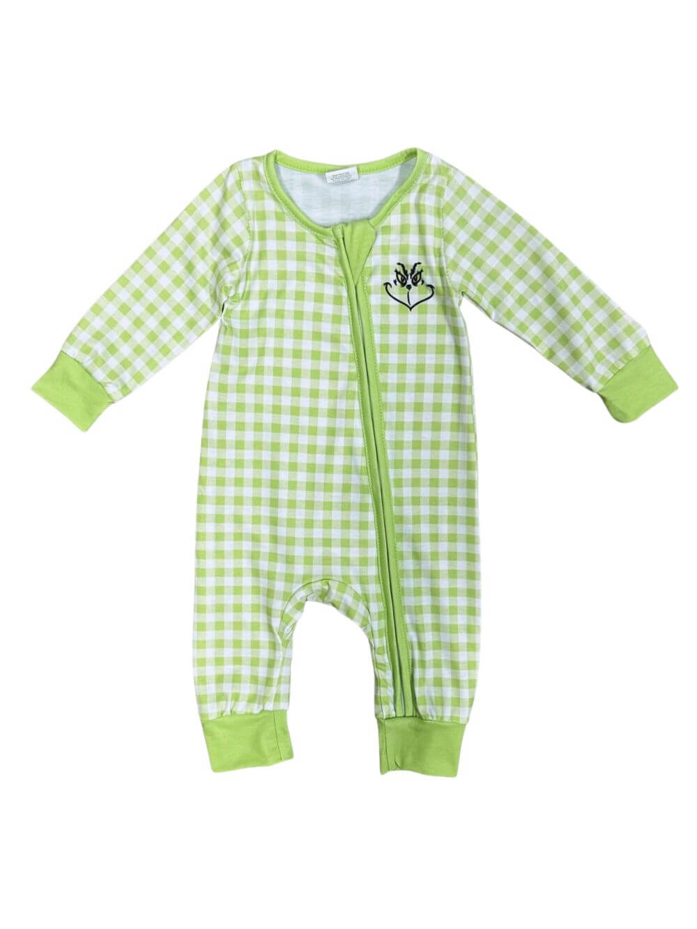 Christmas Mischief Green Gingham Plaid Baby Romper - Sydney So Sweet