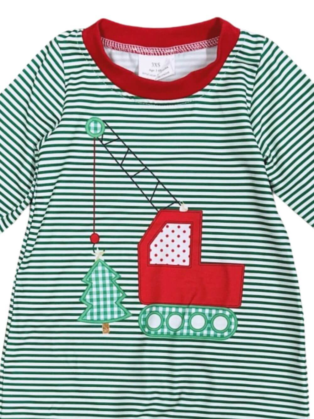 Christmas Tree Crane Green & Red Boys Baby Romper - Sydney So Sweet