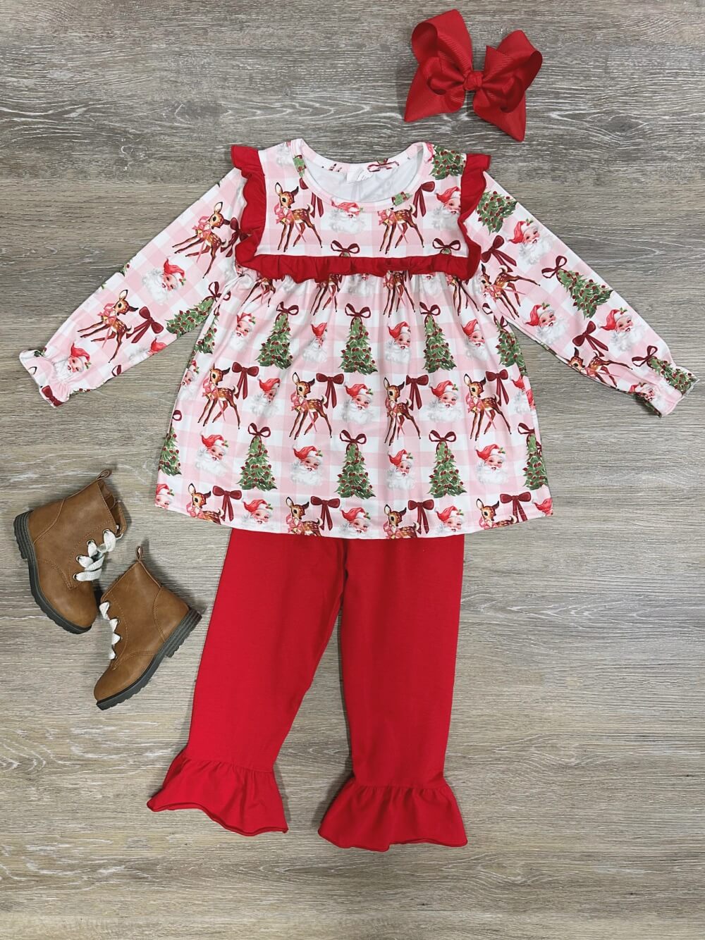 Classic Holiday Reindeer & Christmas Tree Girls Outfit - Sydney So Sweet