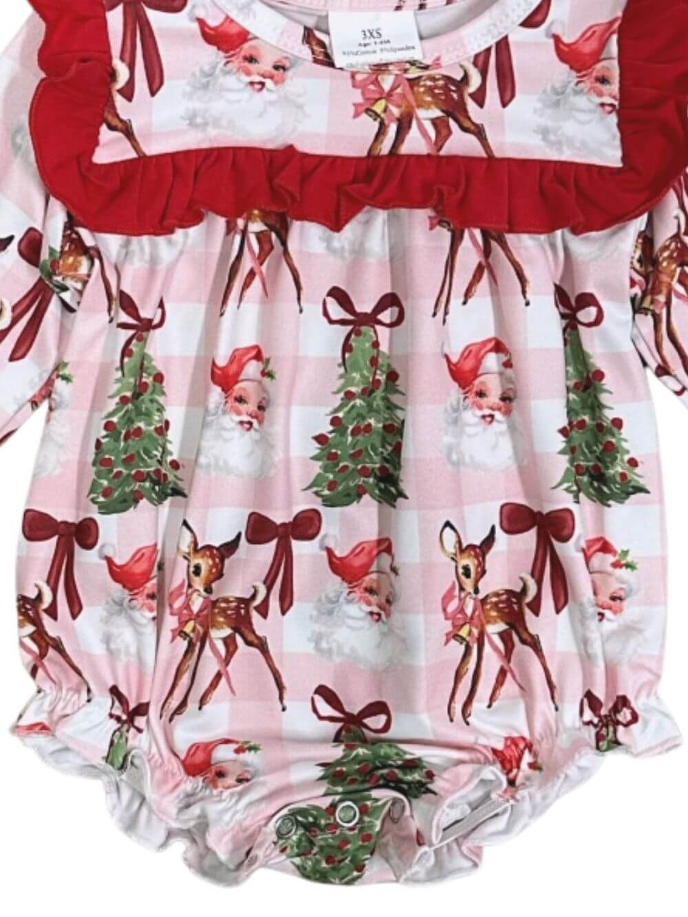 Classic Reindeer & Christmas Tree Girls Baby Bubble Romper - Sydney So Sweet