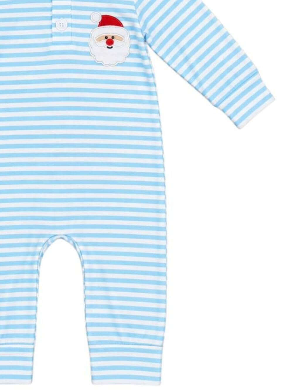 Classic Santa Blue Stripe Boys Christmas Baby Romper