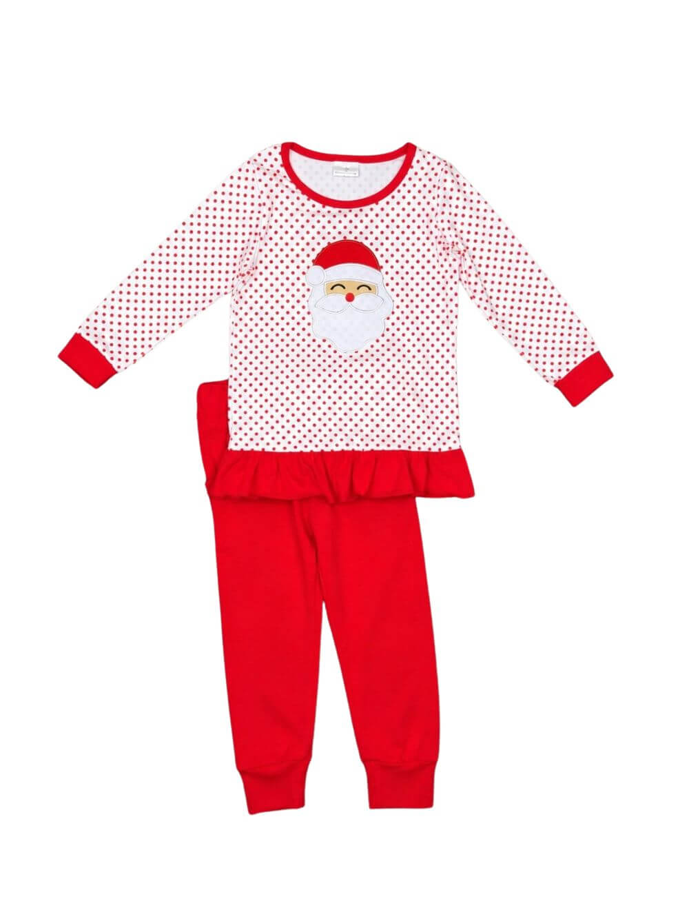 Classic Santa Polka Dot Girls Christmas Jogger Pants Outfit