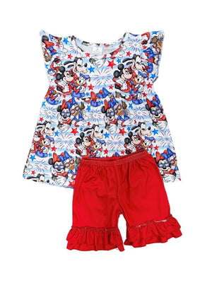 Clubhouse Friends Patriotic Ruffle Girls Shorts Outfit - Sydney So Sweet