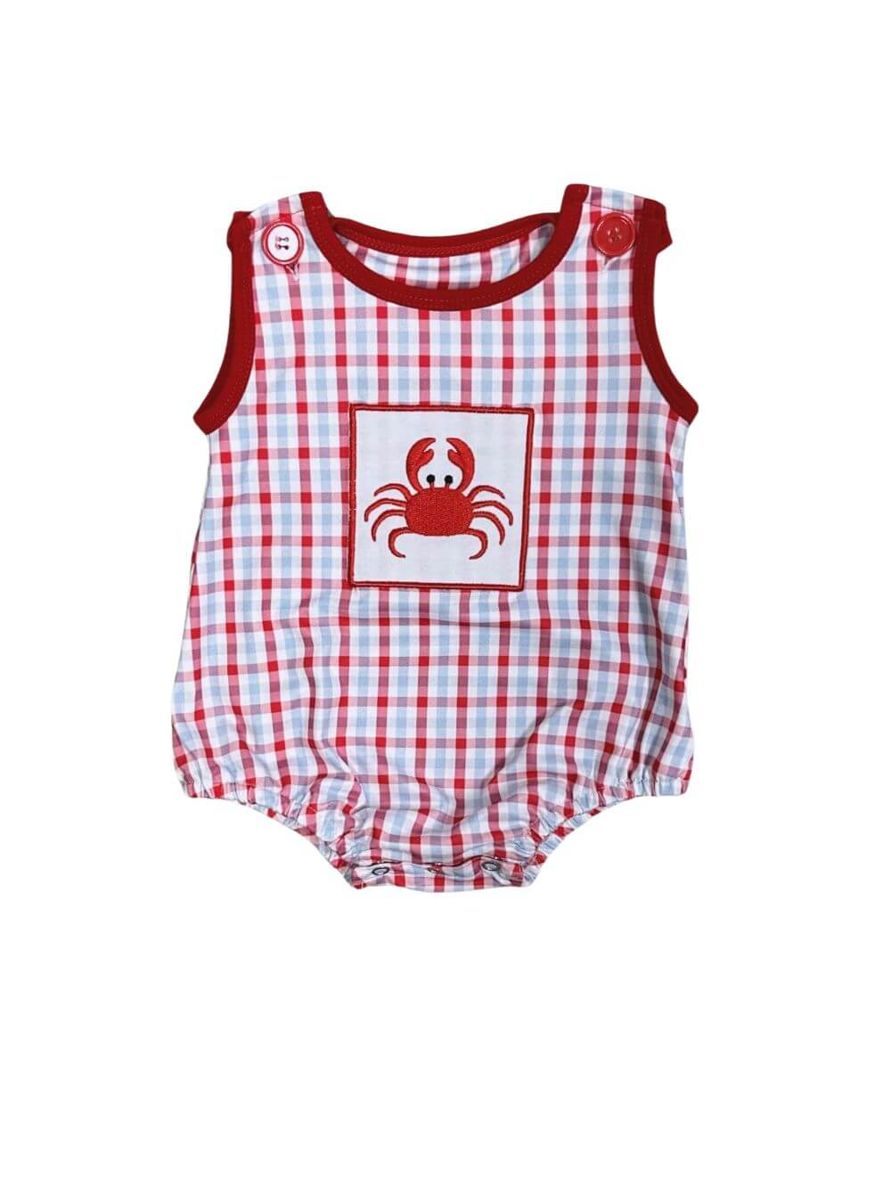 Coastal Crab Baby Boys Red & Blue Plaid Romper - Sydney So Sweet