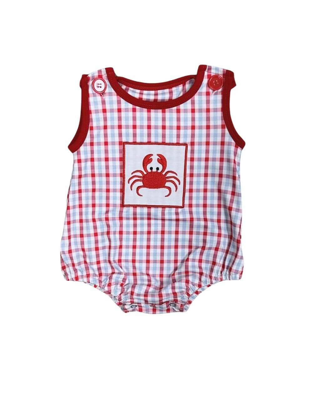 Coastal Crab Baby Boys Red & Blue Plaid Romper - Sydney So Sweet