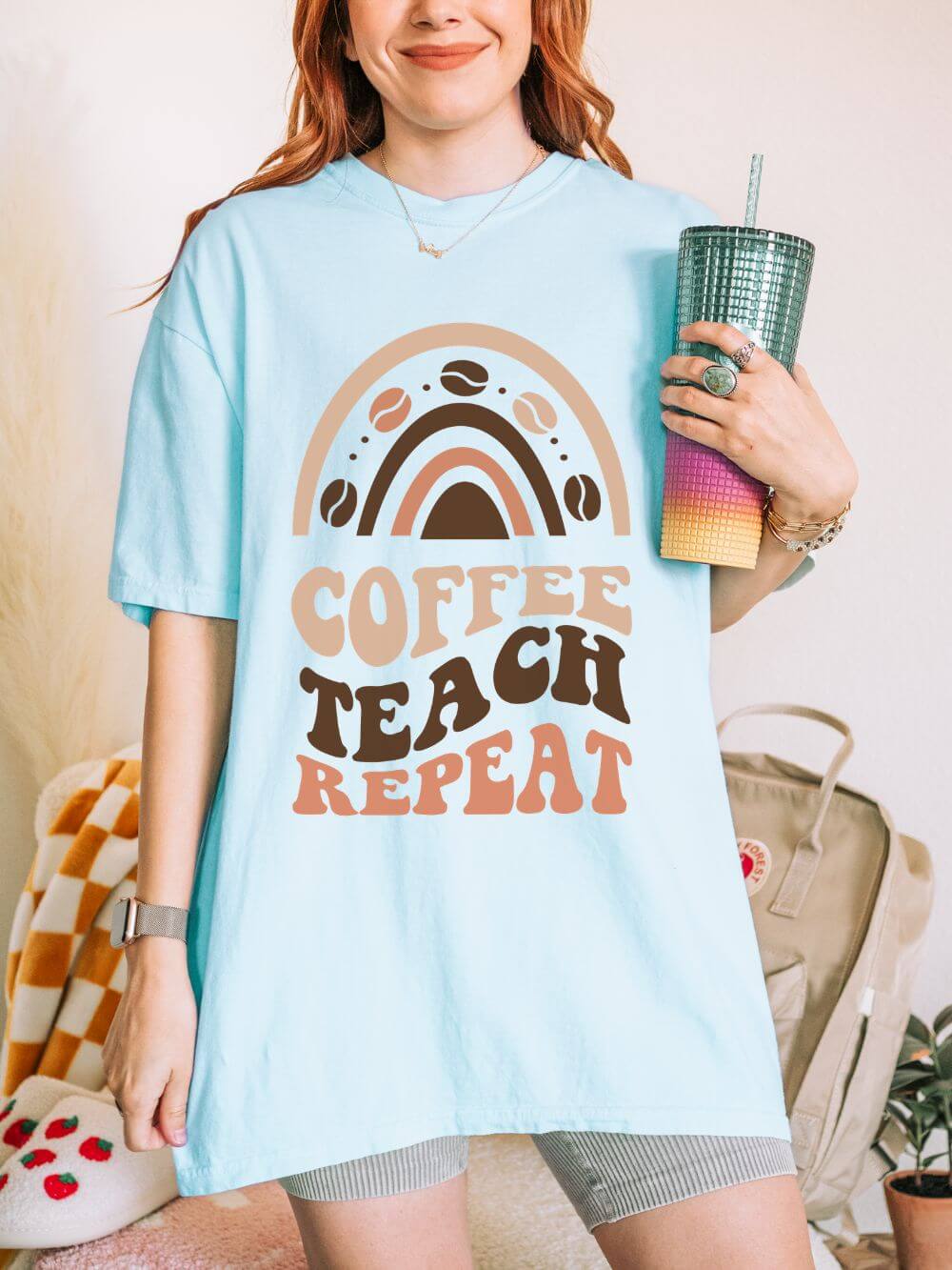 Coffee Teach Repeat Teacher Graphic T-Shirt Unisex Tee