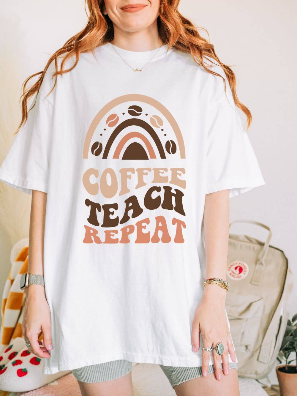 Coffee Teach Repeat Teacher Graphic T-Shirt Unisex Tee