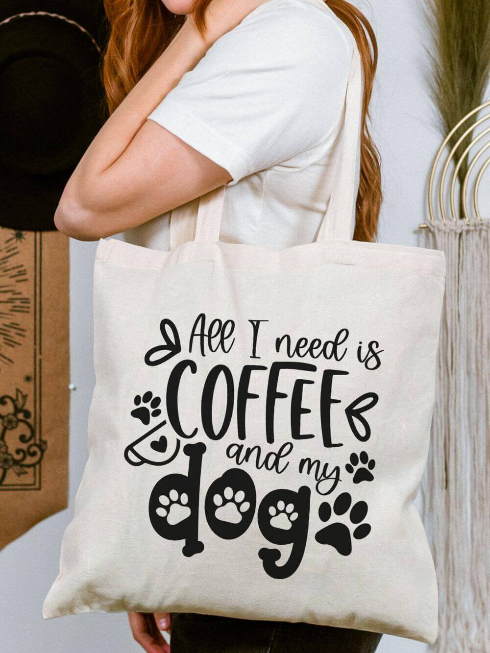 All I Need Is Coffee and My Dog Cotton Canvas Dog Lover Coffee Tote Bag