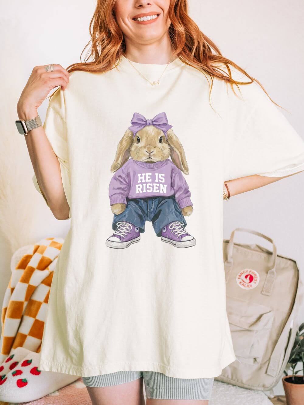 He is Risen Coquette Easter Bunny Christian Church Floral T‑Shirt Unisex Tee