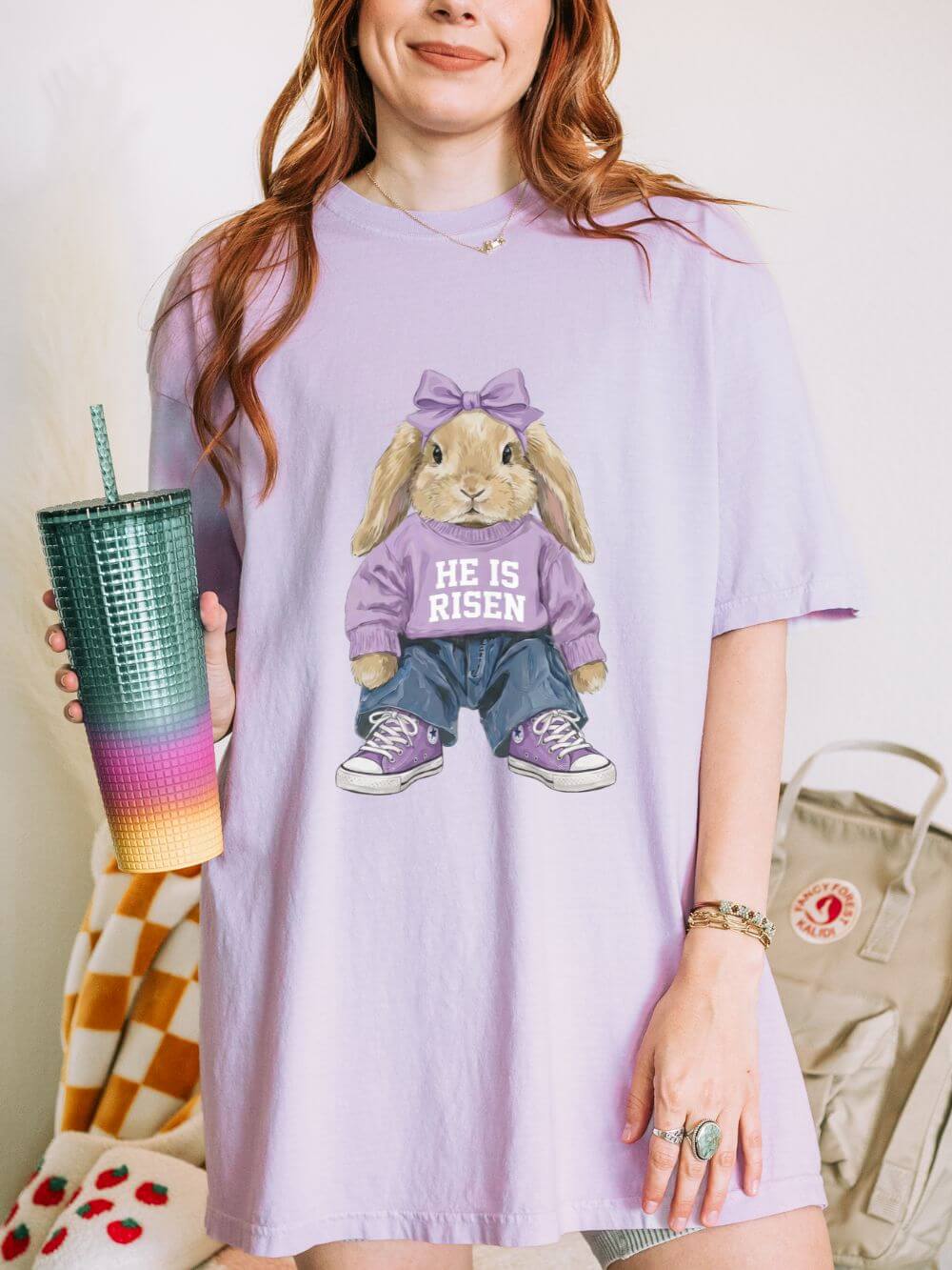 He is Risen Coquette Easter Bunny Christian Church Floral T‑Shirt Unisex Tee