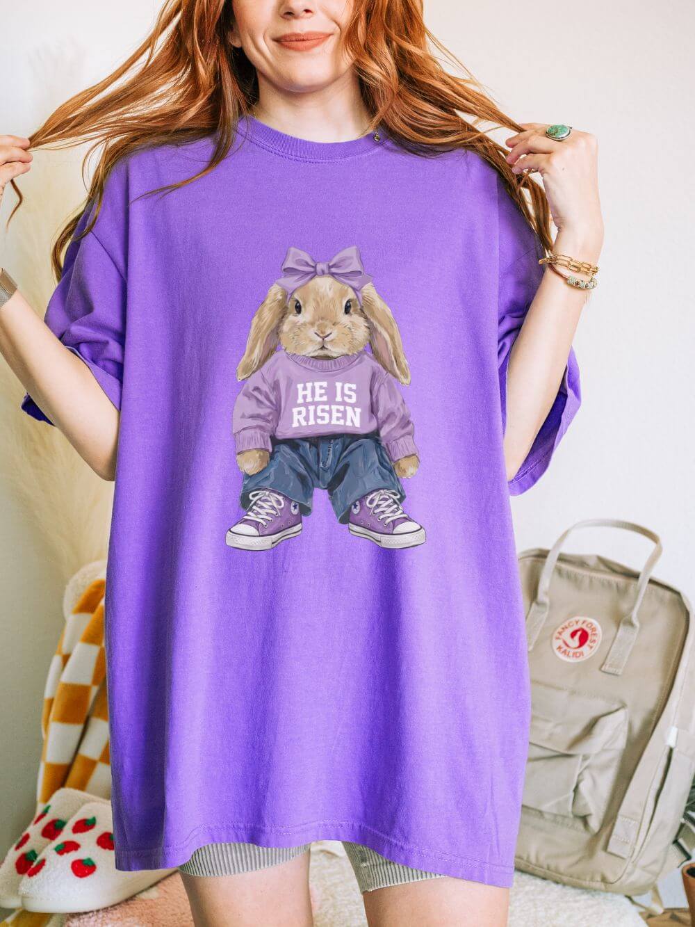 He is Risen Coquette Easter Bunny Christian Church Floral T‑Shirt Unisex Tee