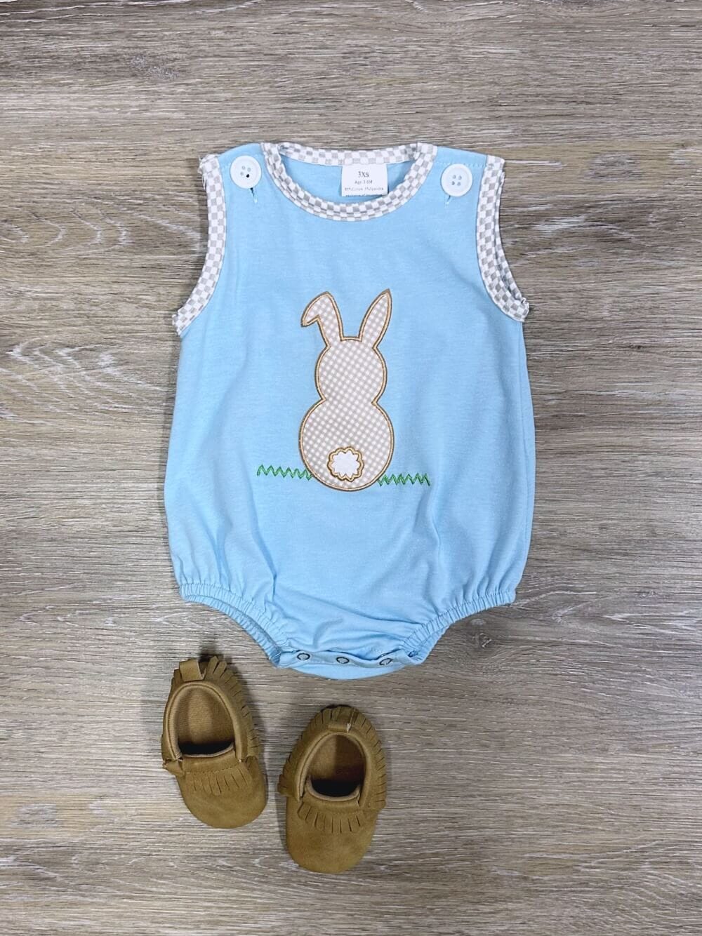 Cotton Tail Blue Boys Easter or Spring Bubble Romper - Sydney So Sweet