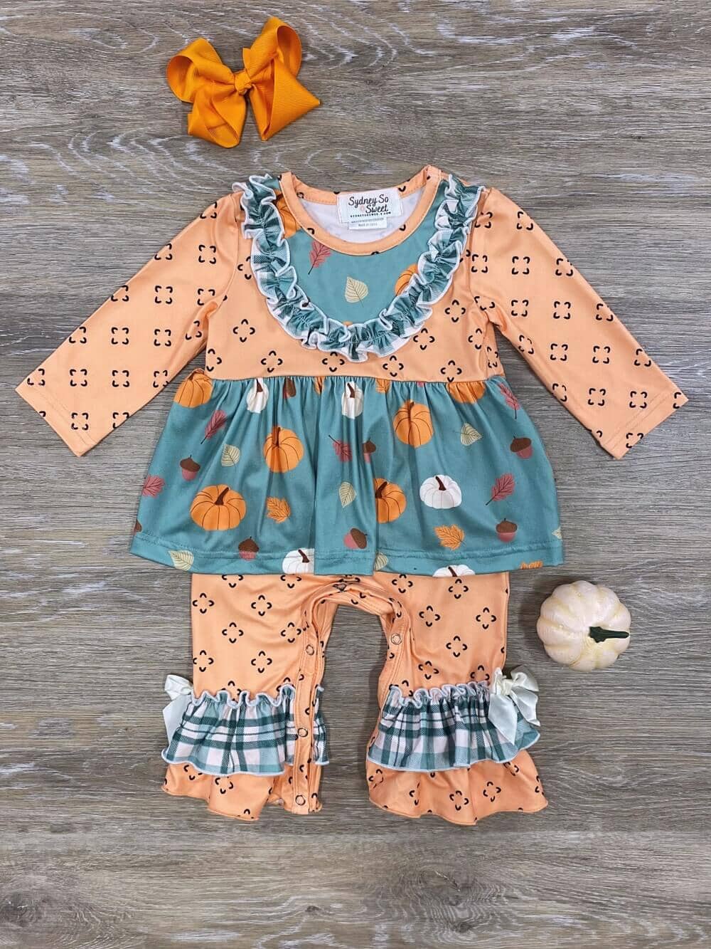 Country Pumpkin Orange & Green Ruffle Baby Outfit - Sydney So Sweet