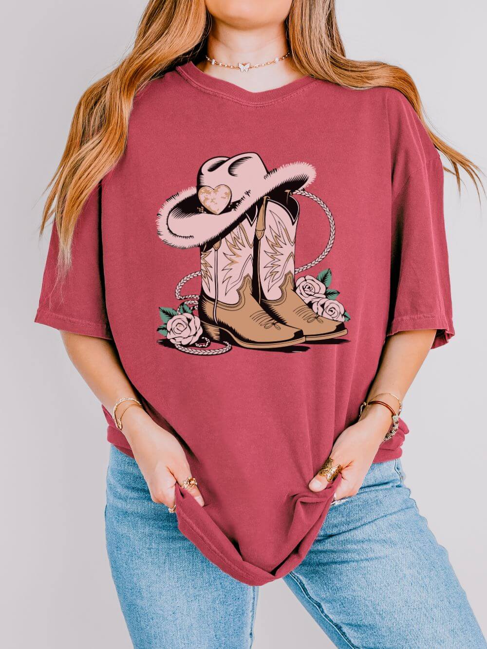 Cowgirl Valentine Boots & Hat Graphic T-Shirt Short Sleeve Tee - Sydney So Sweet