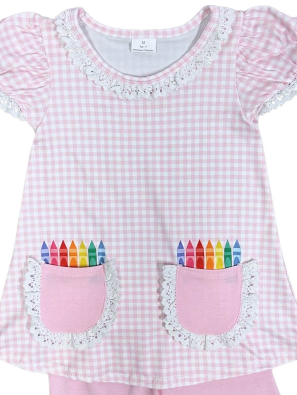 Crayon Pocket Shirt Ruffle Shorts Girls Back to School Outfit - Sydney So Sweet