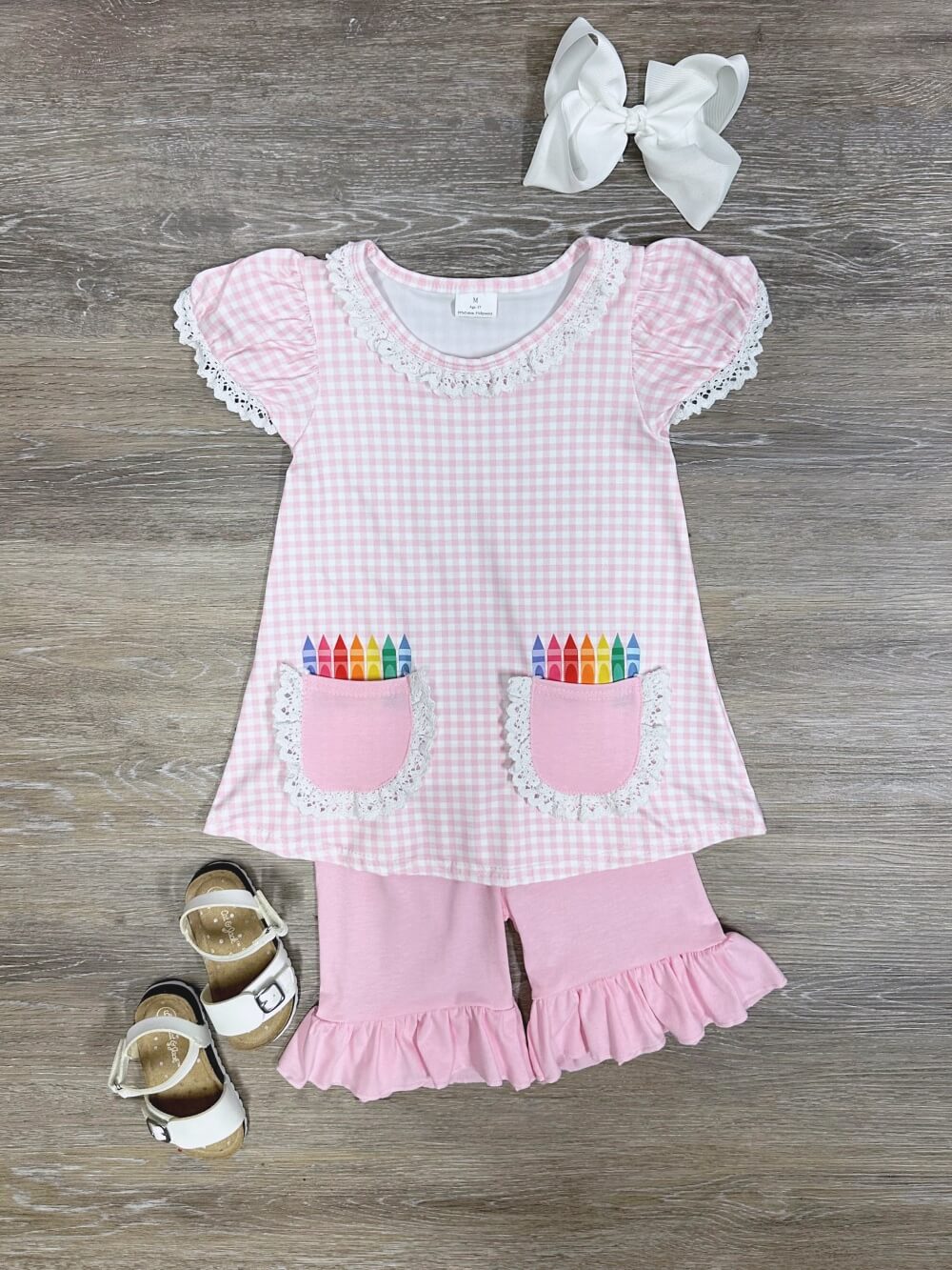 Crayon Pocket Shirt Ruffle Shorts Girls Back to School Outfit - Sydney So Sweet