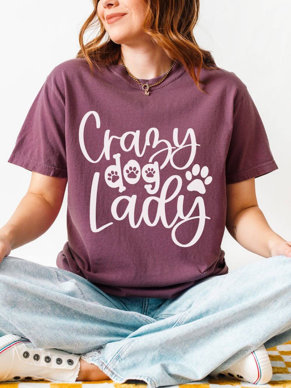 Crazy Dog Lady T-Shirt Paw Print Graphic Tee for Dog Moms