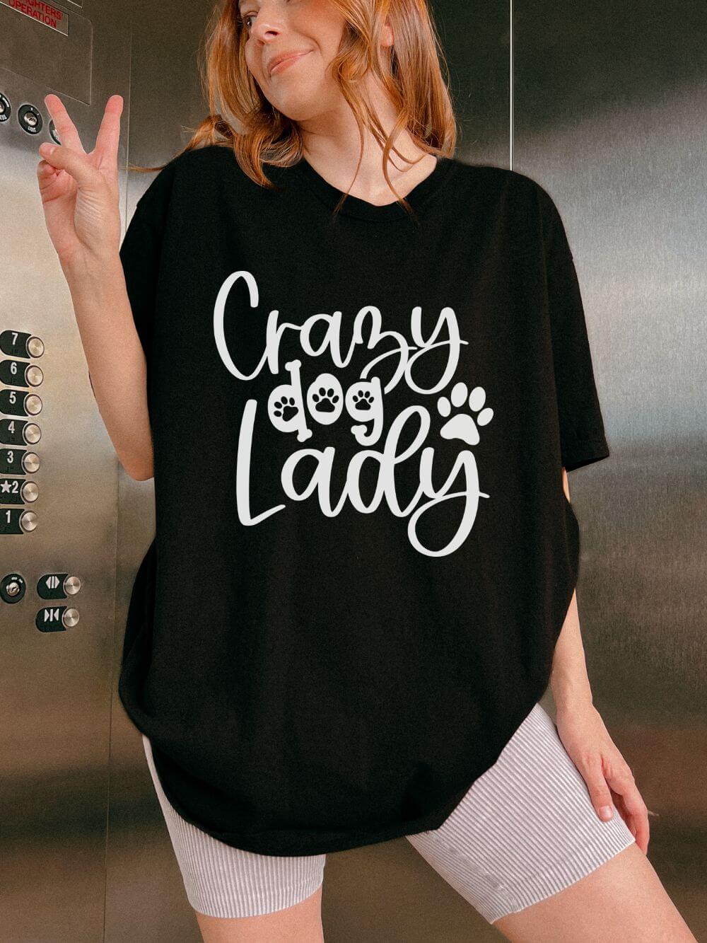 Crazy Dog Lady T-Shirt Paw Print Graphic Tee for Dog Moms