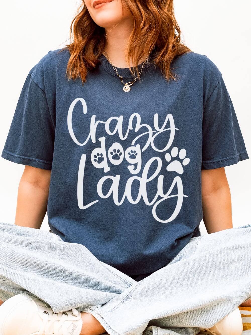 Crazy Dog Lady T-Shirt Paw Print Graphic Tee for Dog Moms