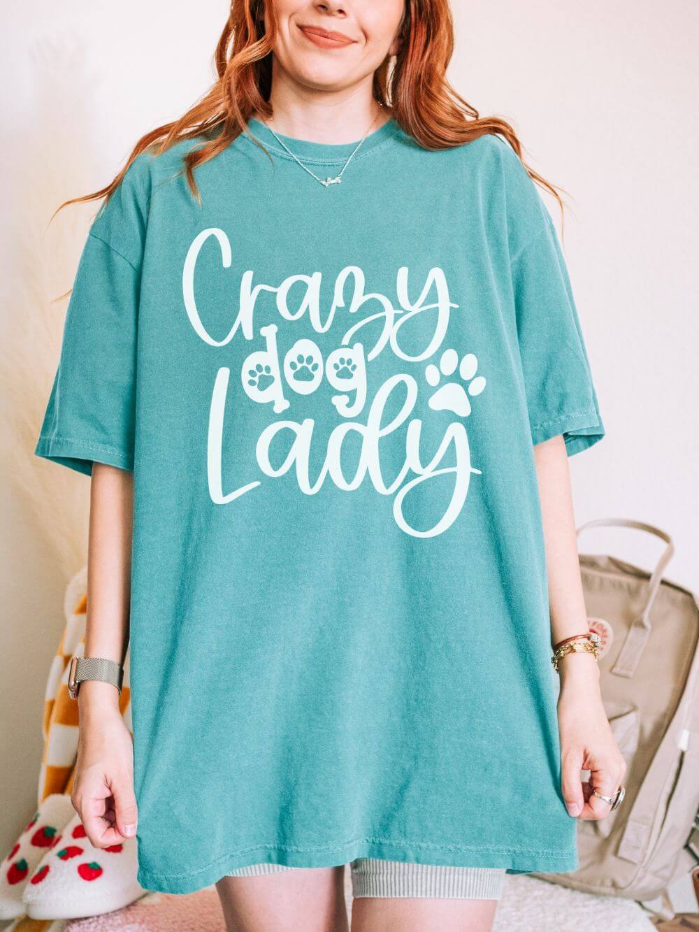 Crazy Dog Lady T-Shirt Paw Print Graphic Tee for Dog Moms