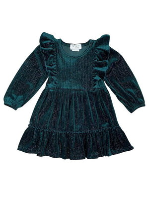 Dark Green Velvet Ruffle Girls Special Occasion Dress - Sydney So Sweet