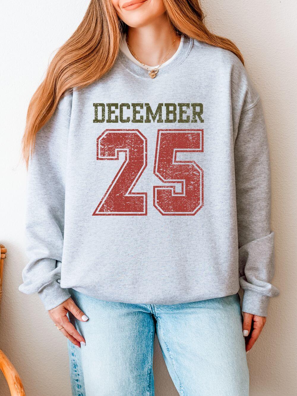 December 25 Vintage Distressed Heavy Blend Unisex Crewneck Cozy Christmas Sweatshirt - Sydney So Sweet